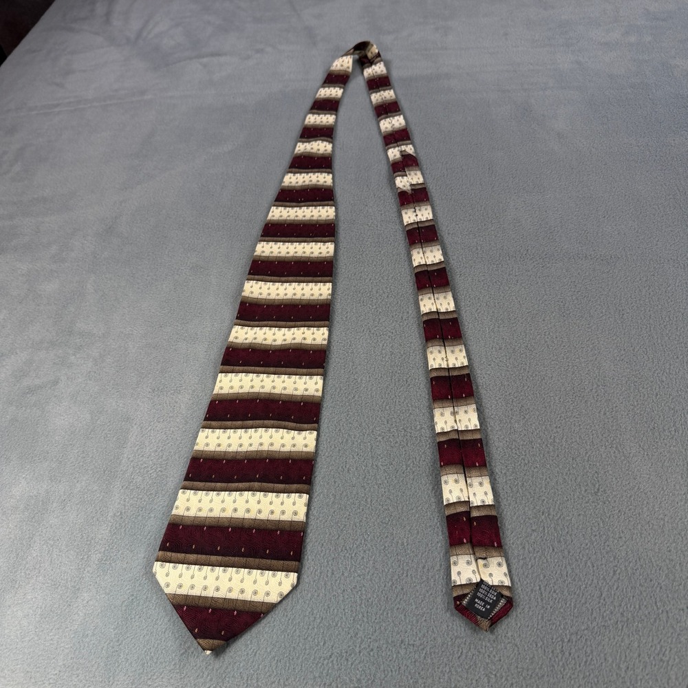 Di‎ Moggio Mens Silk Tie Burgundy Tan Cream Striped Hand Made Necktie